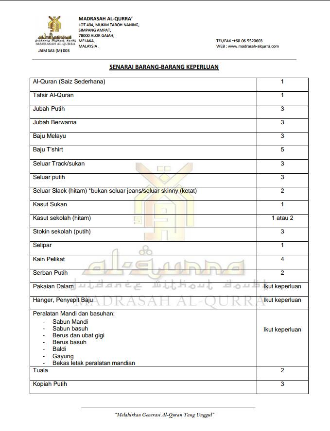 PERKAKAS YANG PERLU DAN DILARANG UNTUK DIBAWA